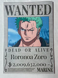 Poster Wanted Roronoa Zoro – One Piece (Pannello Rigido)