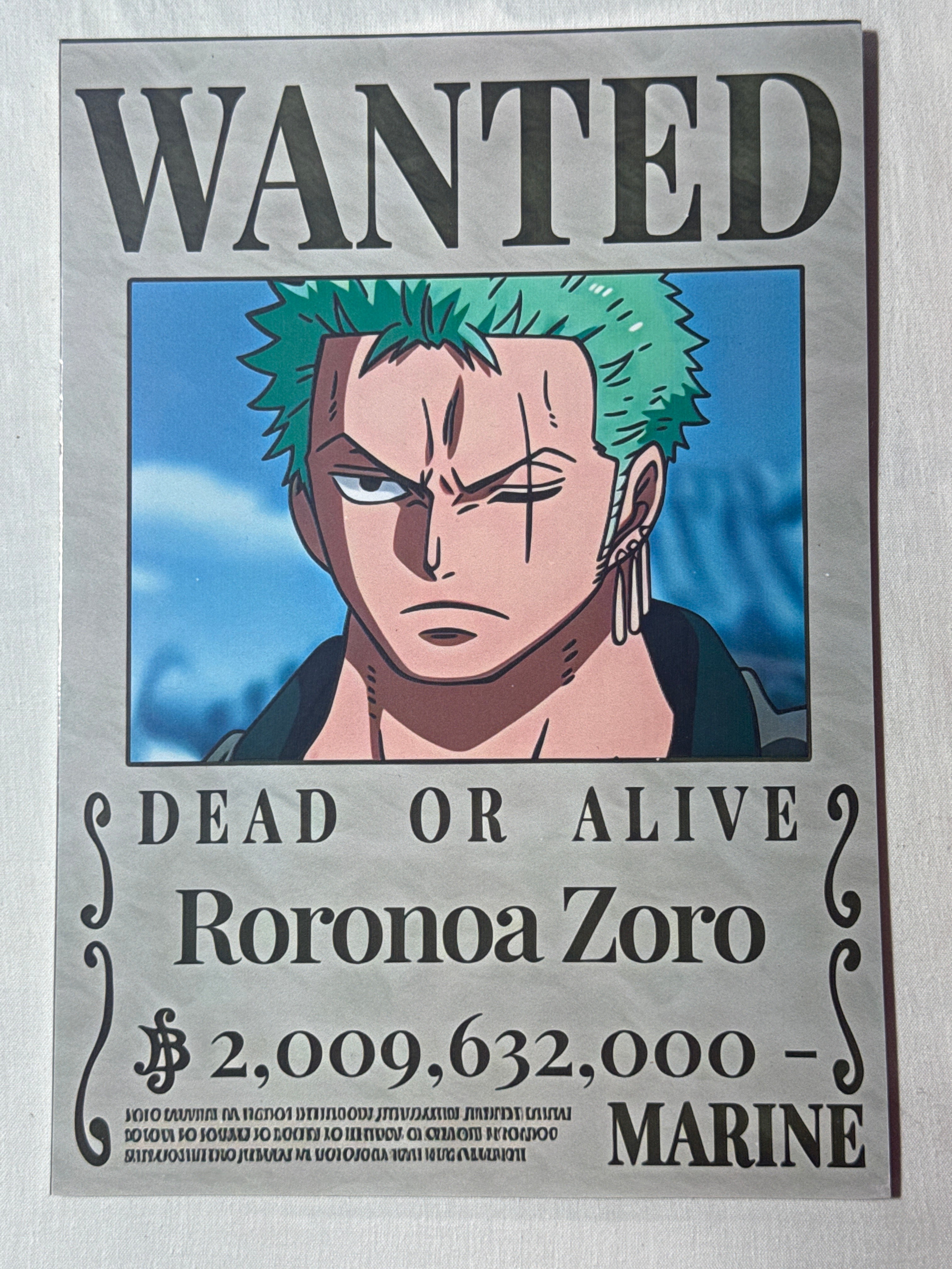 Poster Wanted Roronoa Zoro – One Piece (Pannello Rigido)